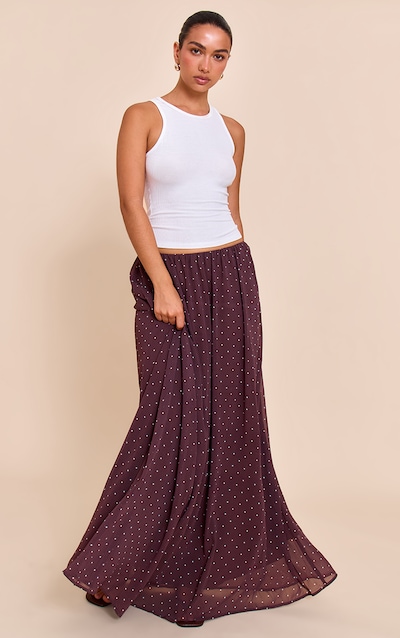 Brown Polka Dot Chiffon Maxi Skirt
