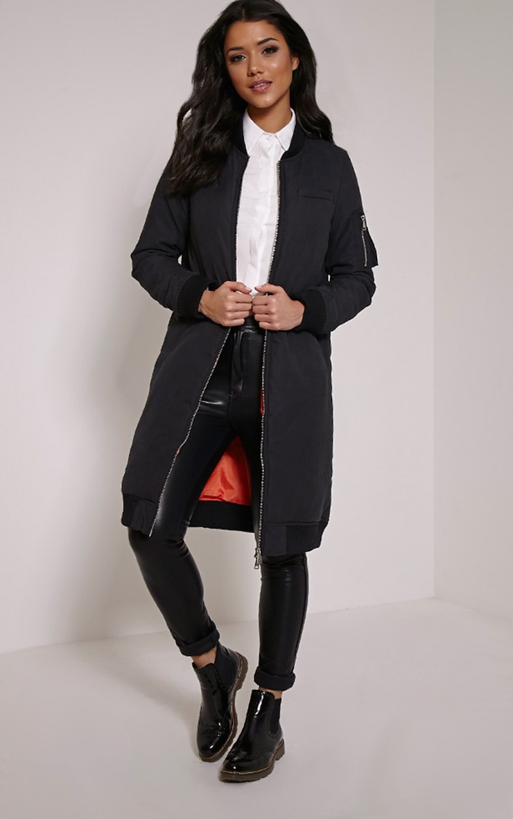 Menda Black Longline Bomber Jacket Coats & Jackets