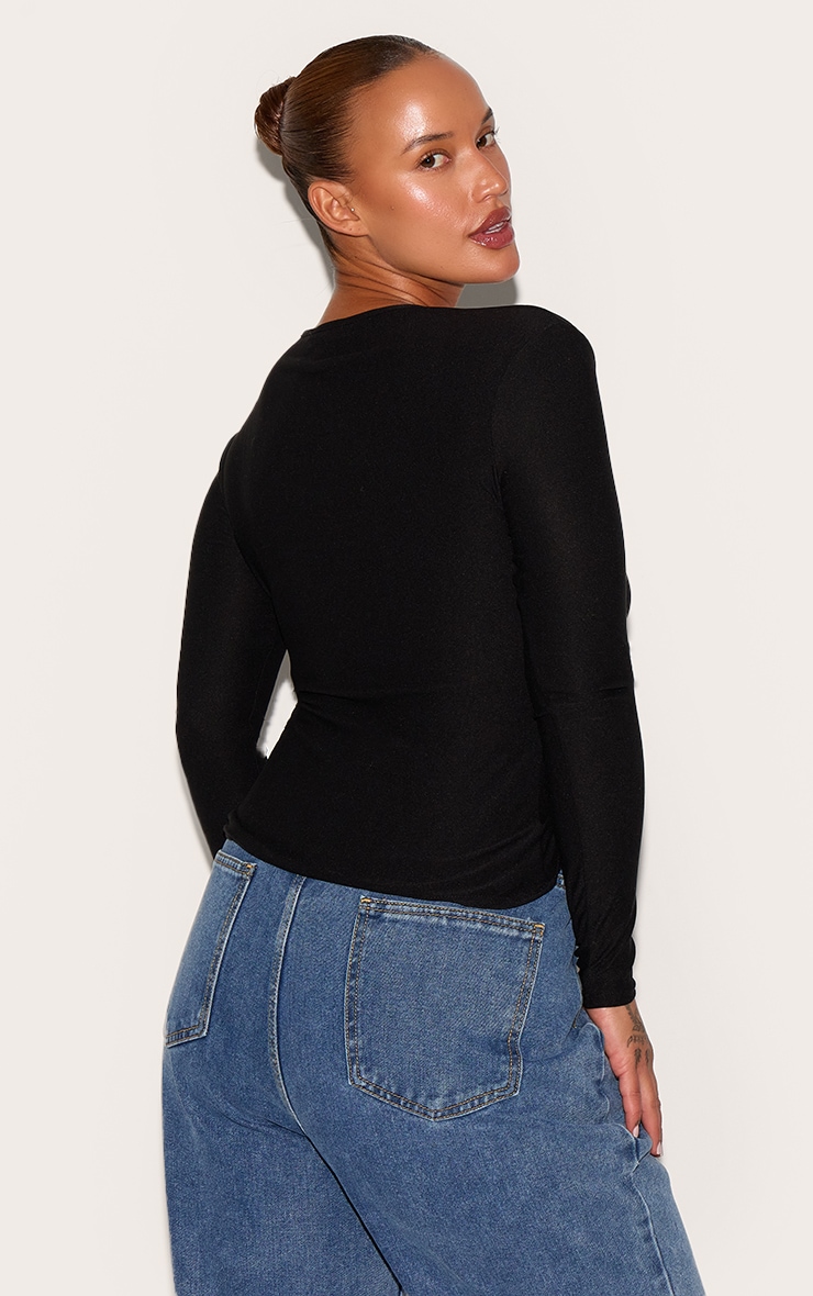 Plus Black Soft Touch V Neck Long Sleeve Top image 2
