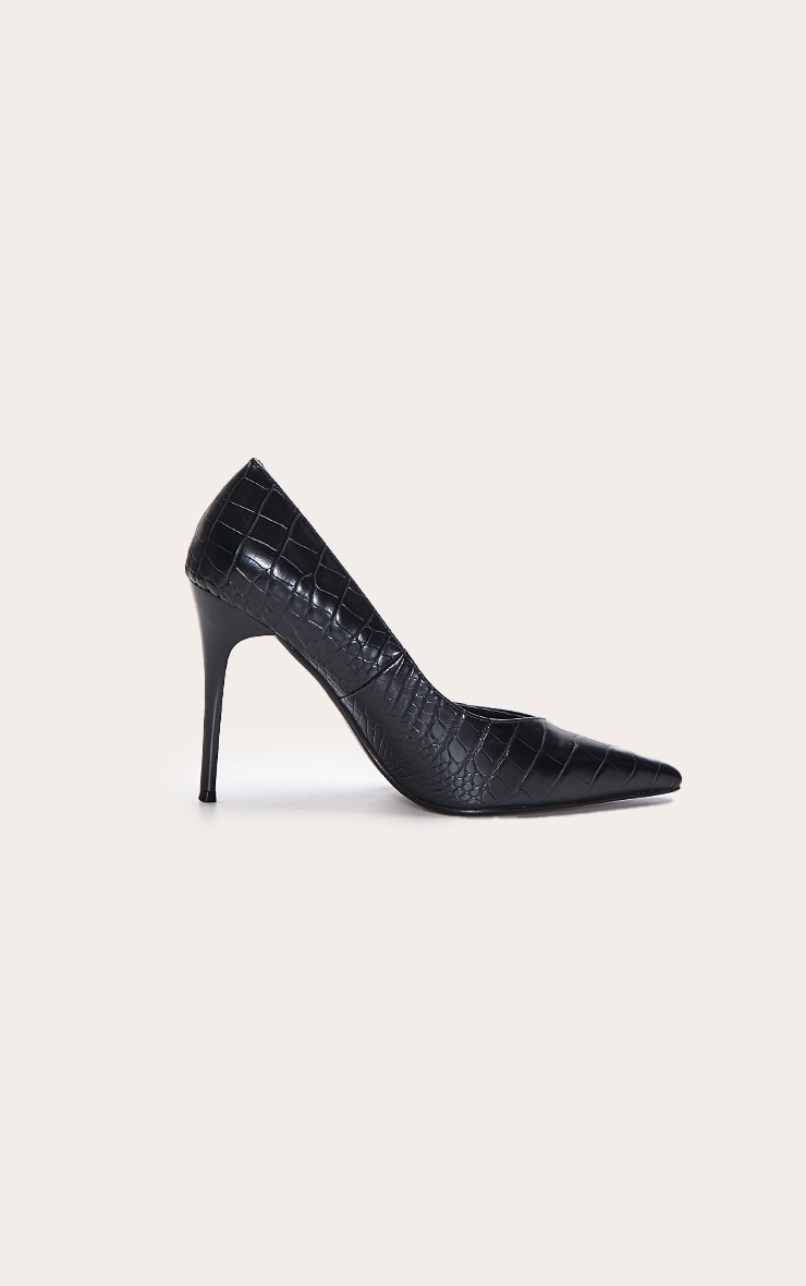 Black PU Croc V Cut Court Shoe image 2