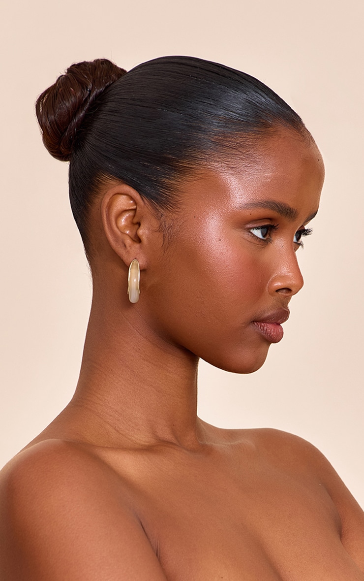 Gold Edged Beige Resin Hoop Earrings image 1