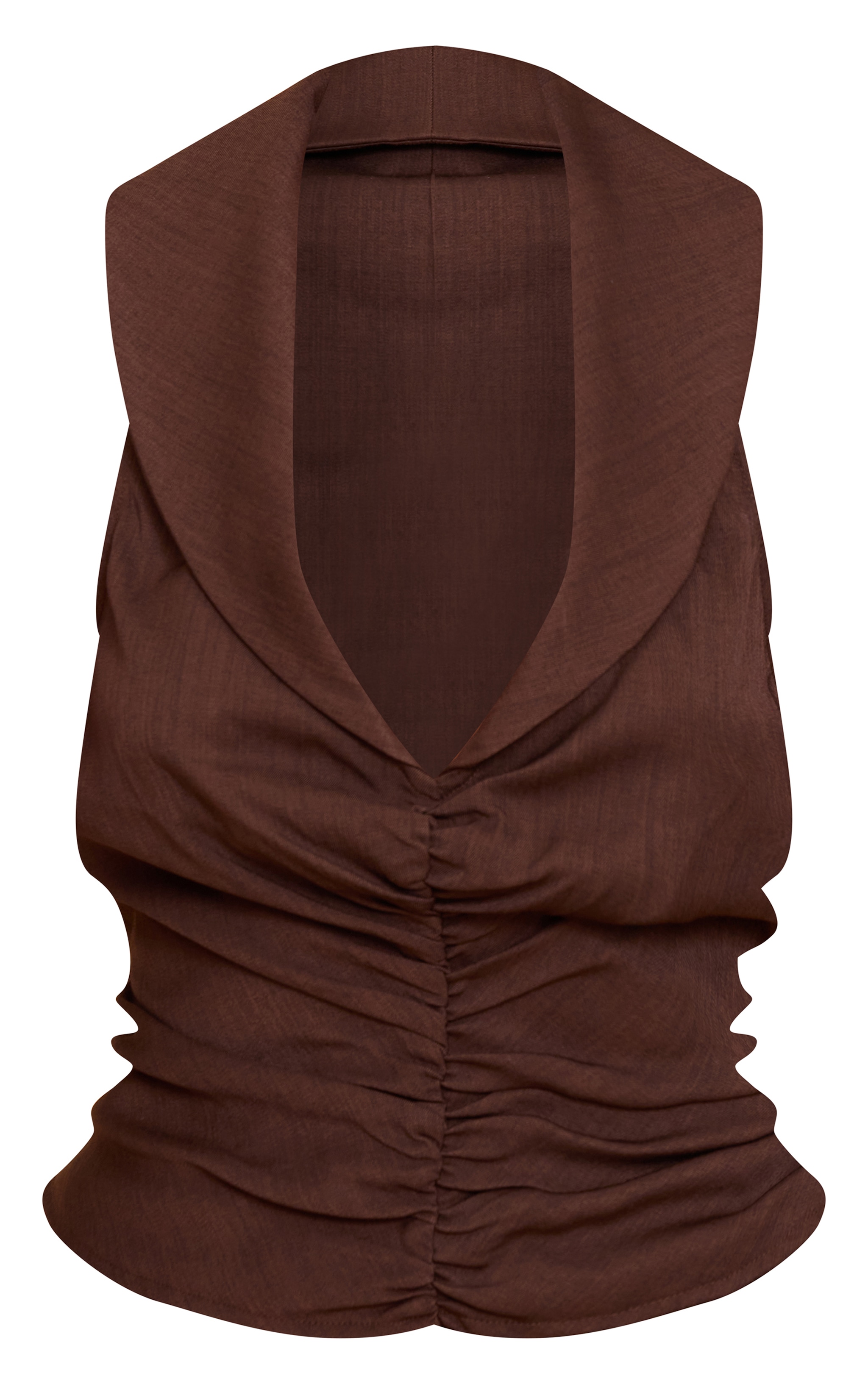 Top chocolat froncé sans manches à décolleté devant image 5