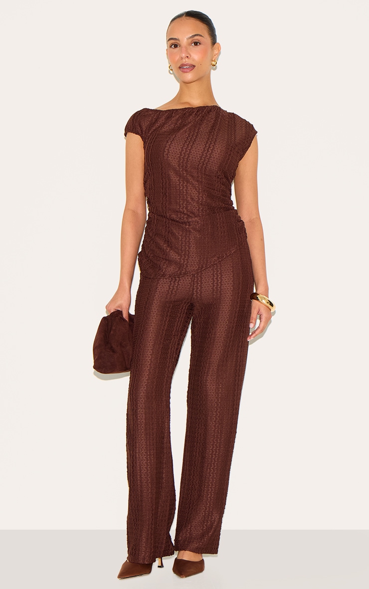 Petite Chocolate Textured Elasticated Wide Leg Pants image 1