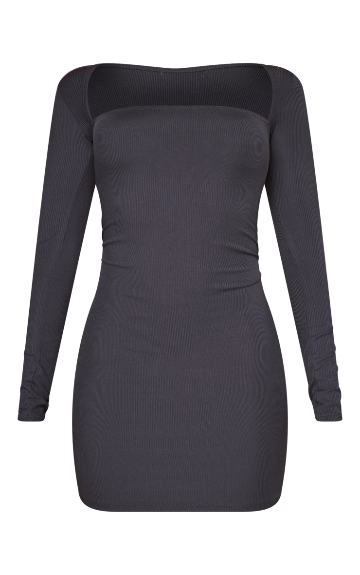 Charcoal Rib Extreme Square Neck Bodycon Dress image 1