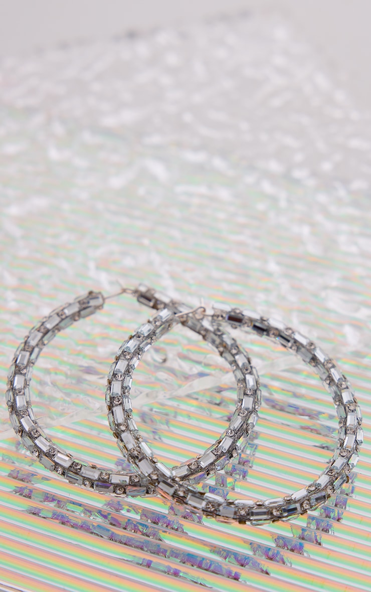 Silver Diamante Hoop Earrings image 3