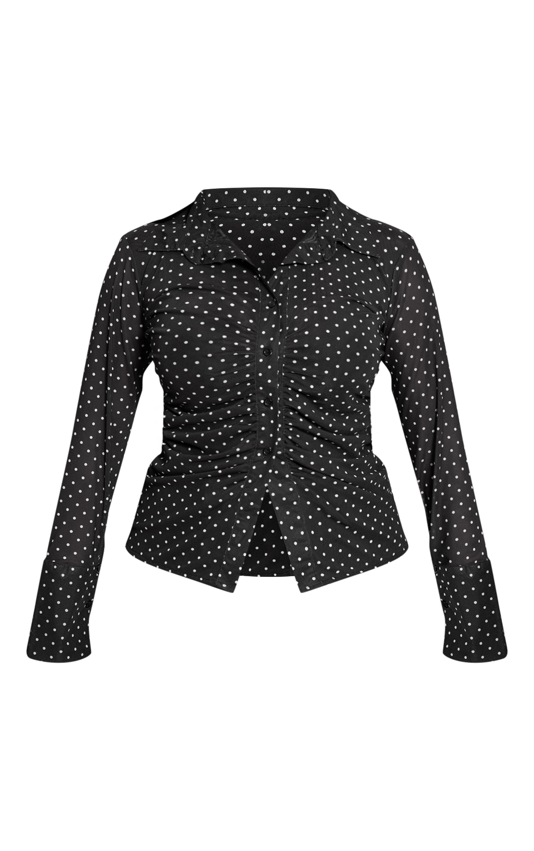 Shape Black Polka Dot Ruched Front Mesh Shirt image 5