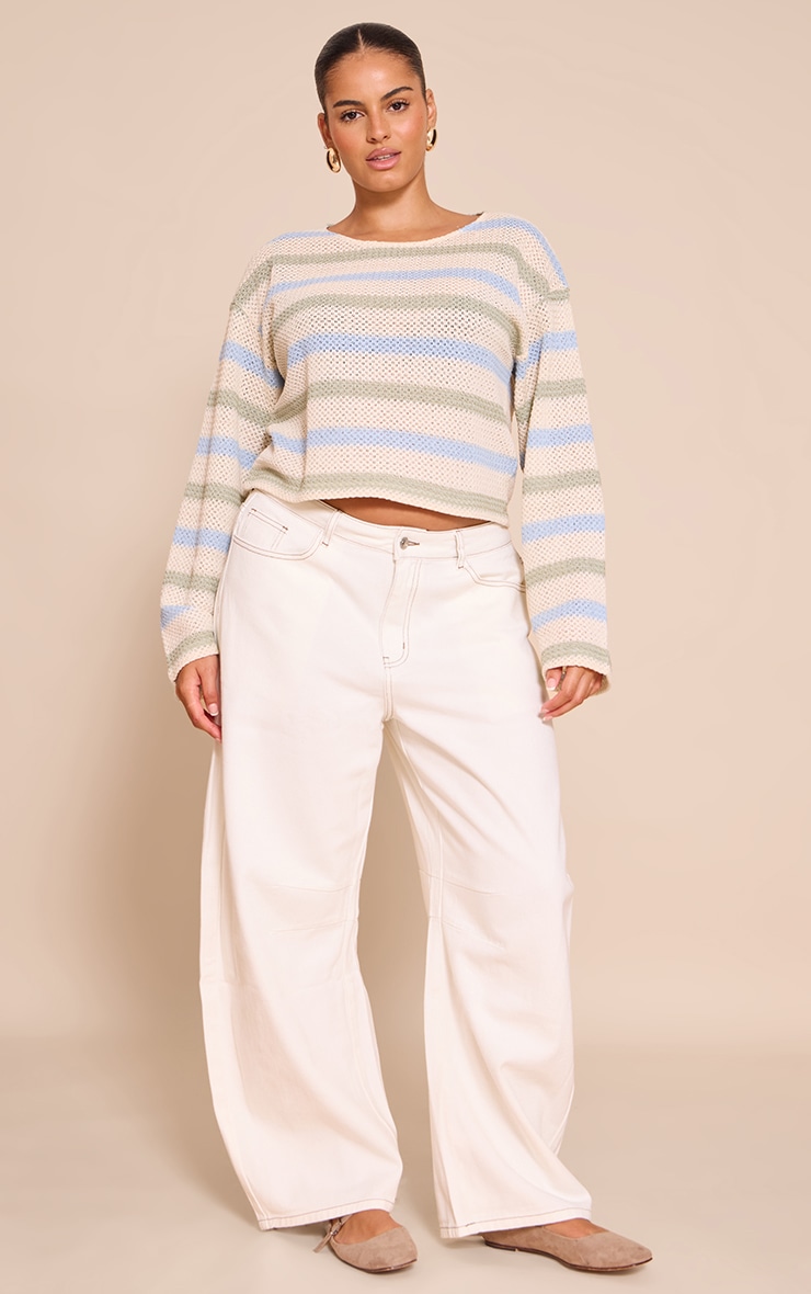Plus Sage Striped Boatneck Long Sleeve Top image 3