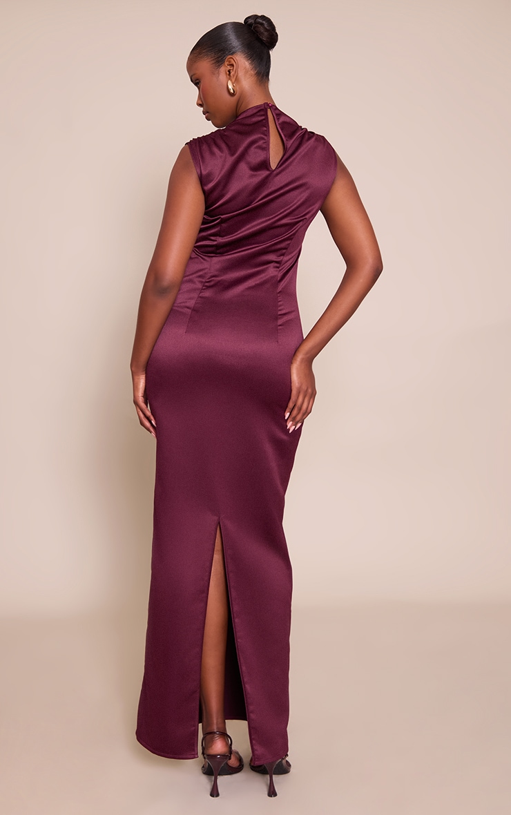  Plum Satin High Neck Cut Out Maxi Dress image 2