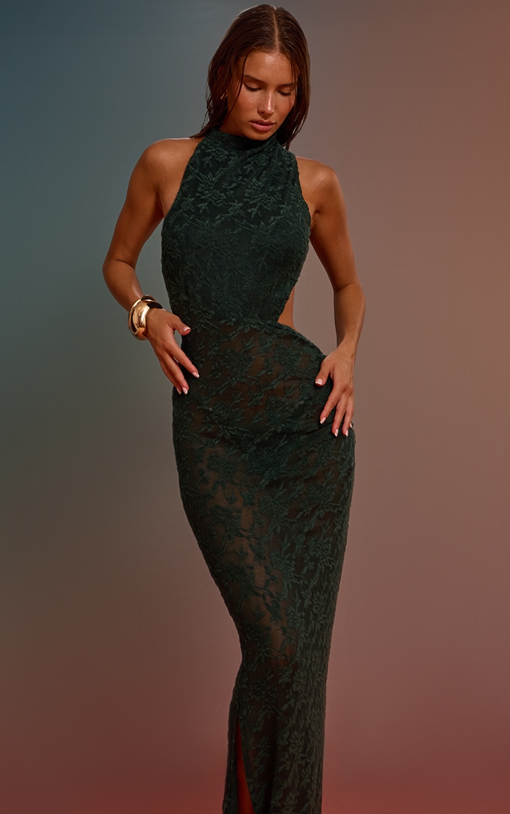 Sea Green Textured Knit High Neck Beach Maxi Dress image 1