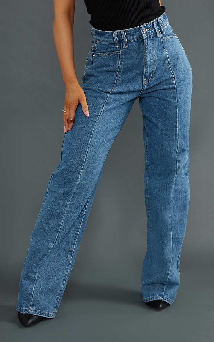 Vintage Wash Seam Front Wide Leg Jeans image 2