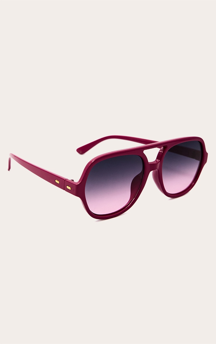 Burgundy Plastic Frame Burgundy Tinted Lens Aviator Sunglasses image 3