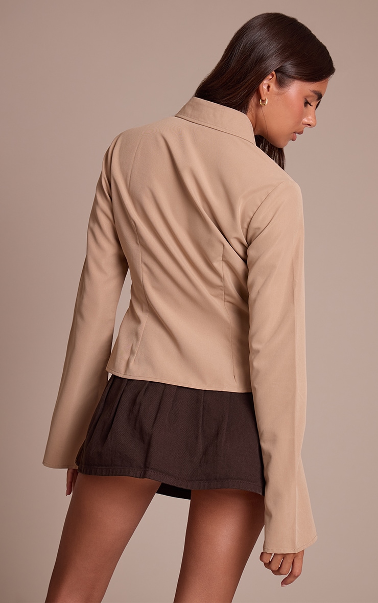 Taupe Seam Detail Fitted Shirt image 2