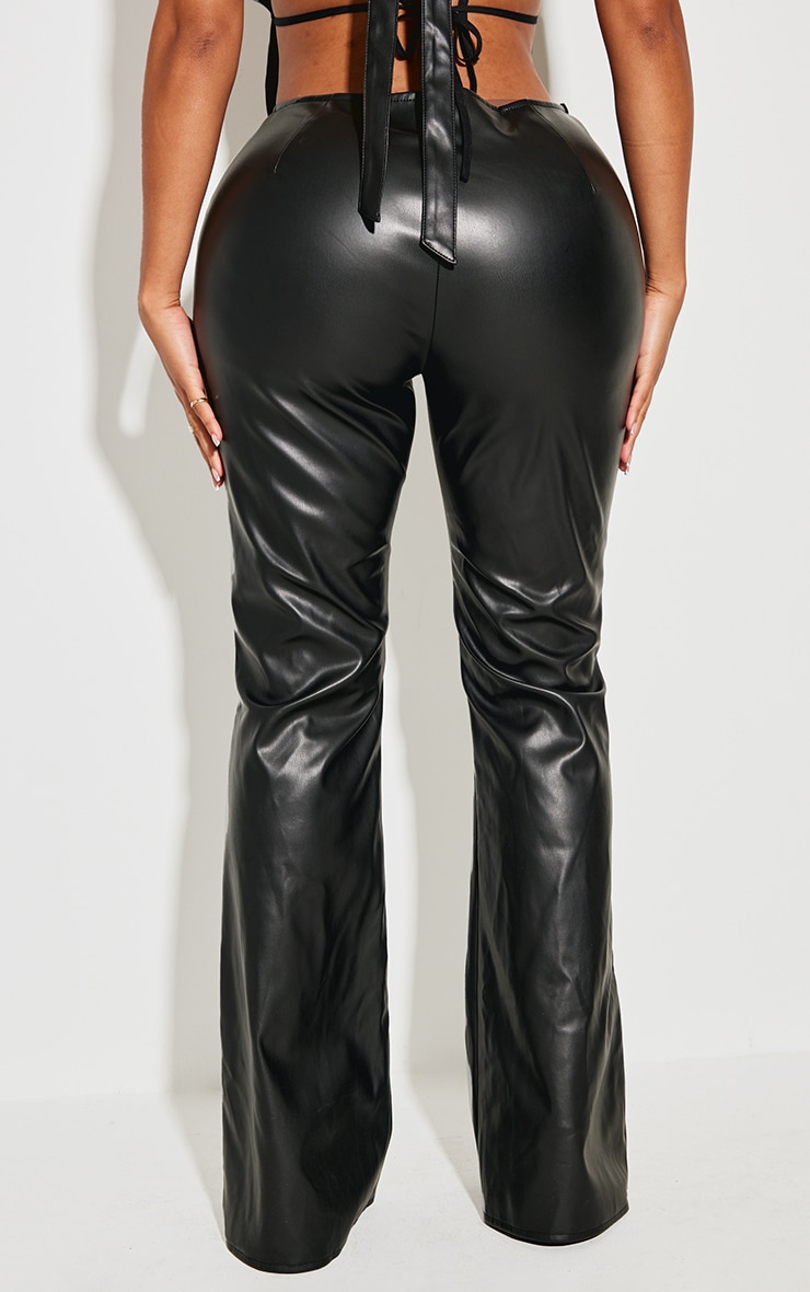 Shape Black Faux Leather Embroidered Flare Pants image 3