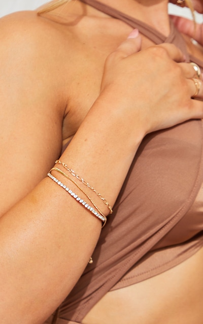 Gold Diamante Bangle & Chain MultiPack Bracelet