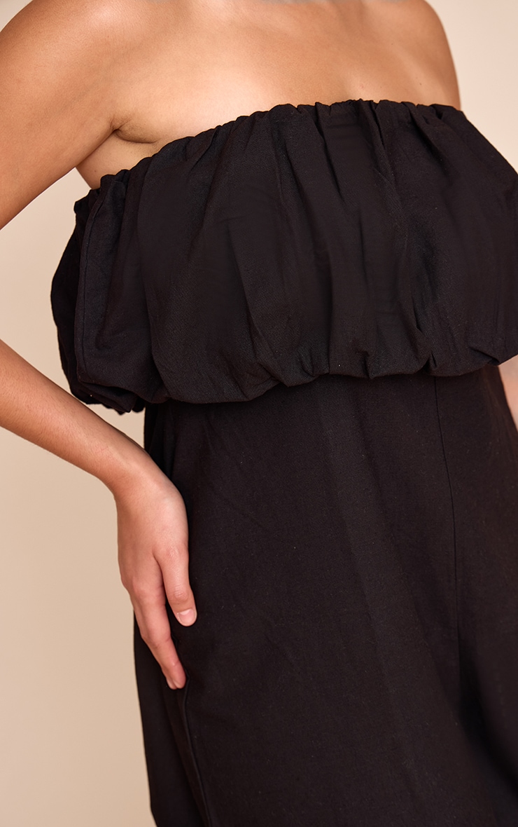 Plus Black Textured Puffball Bandeau Straight Leg Jumpsuit image 4