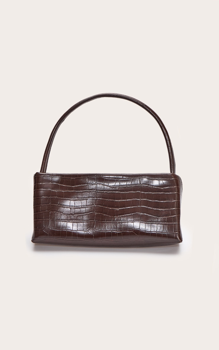 Sac à main fin marron effet croco image 2