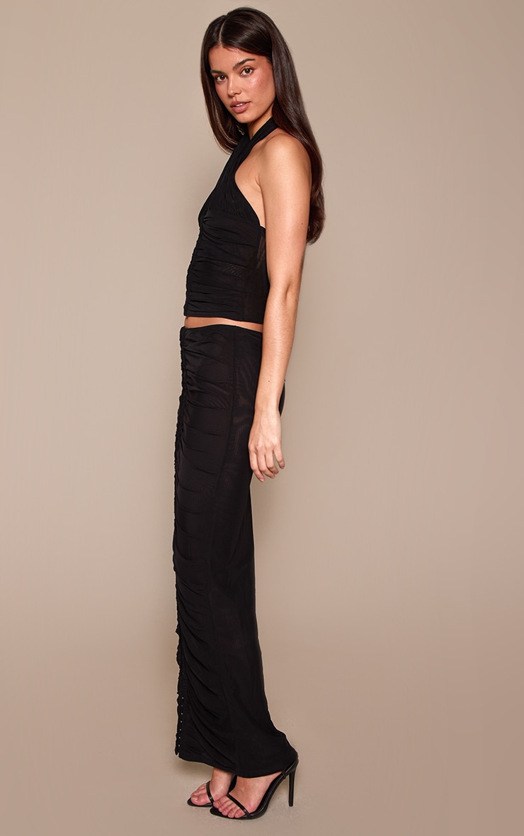 Black Mesh Ruched Maxi Skirt image 2