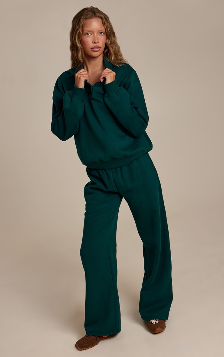 Pine Green Cotton Fleece Polo Sweatshirt image 3