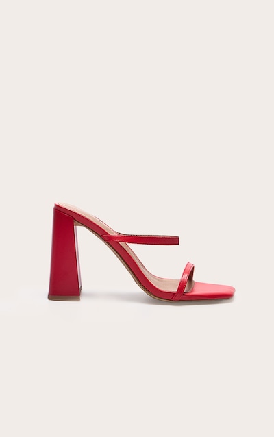 Mules carrées en PU rouge à talon carré haut et double brides