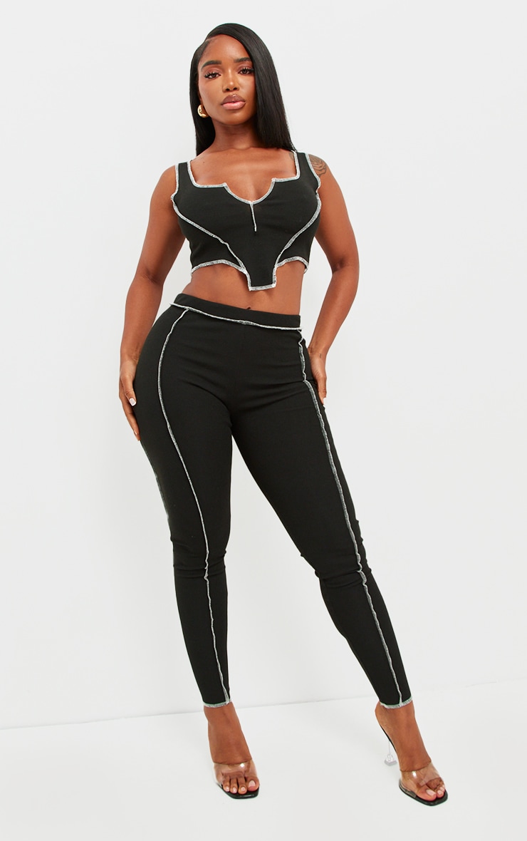  Shape Black Contrast Stitch Ribbed Crop Top image 3