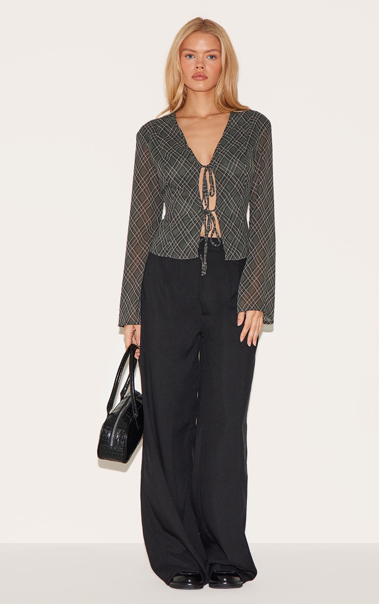 Green Check Chiffon Tie Front Blouse image 3