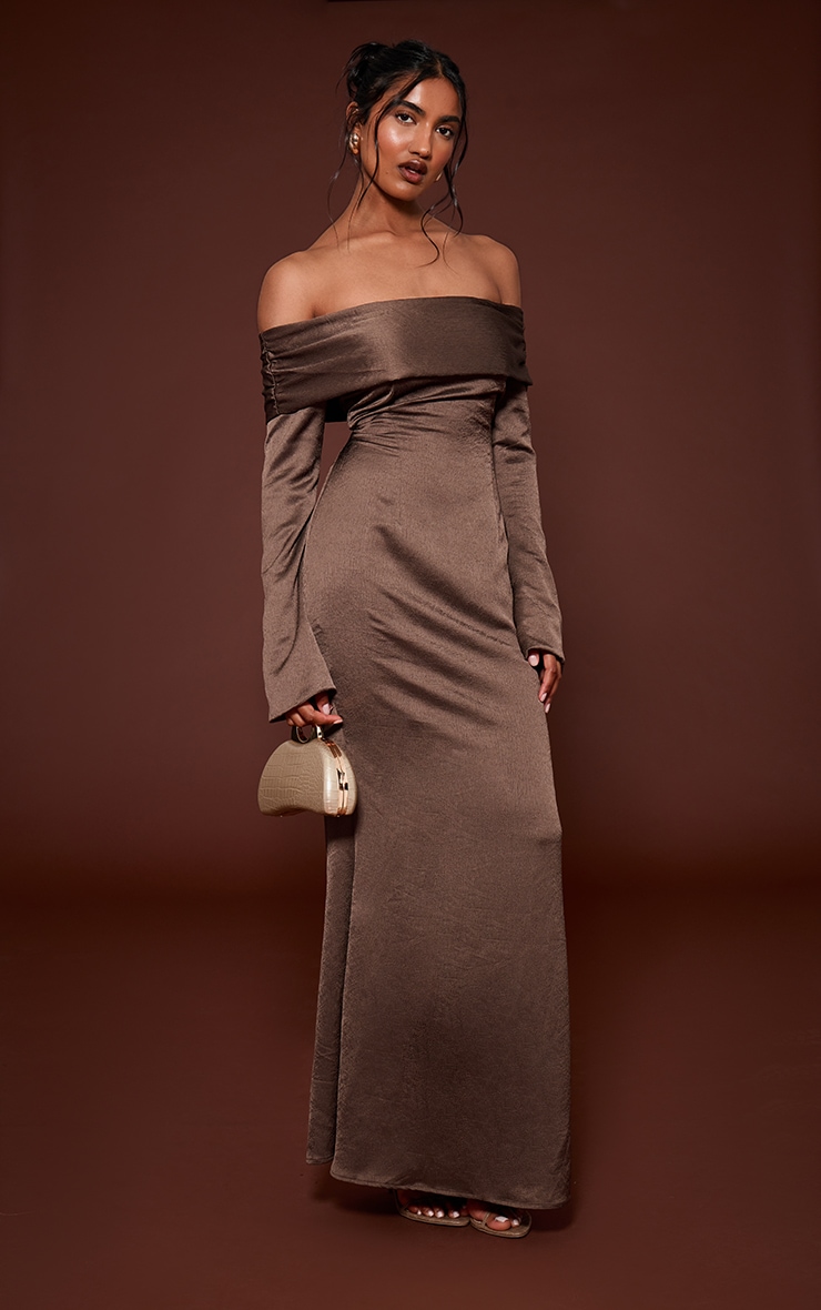 Mocha Bardot Long Sleeve Maxi Dress image 3