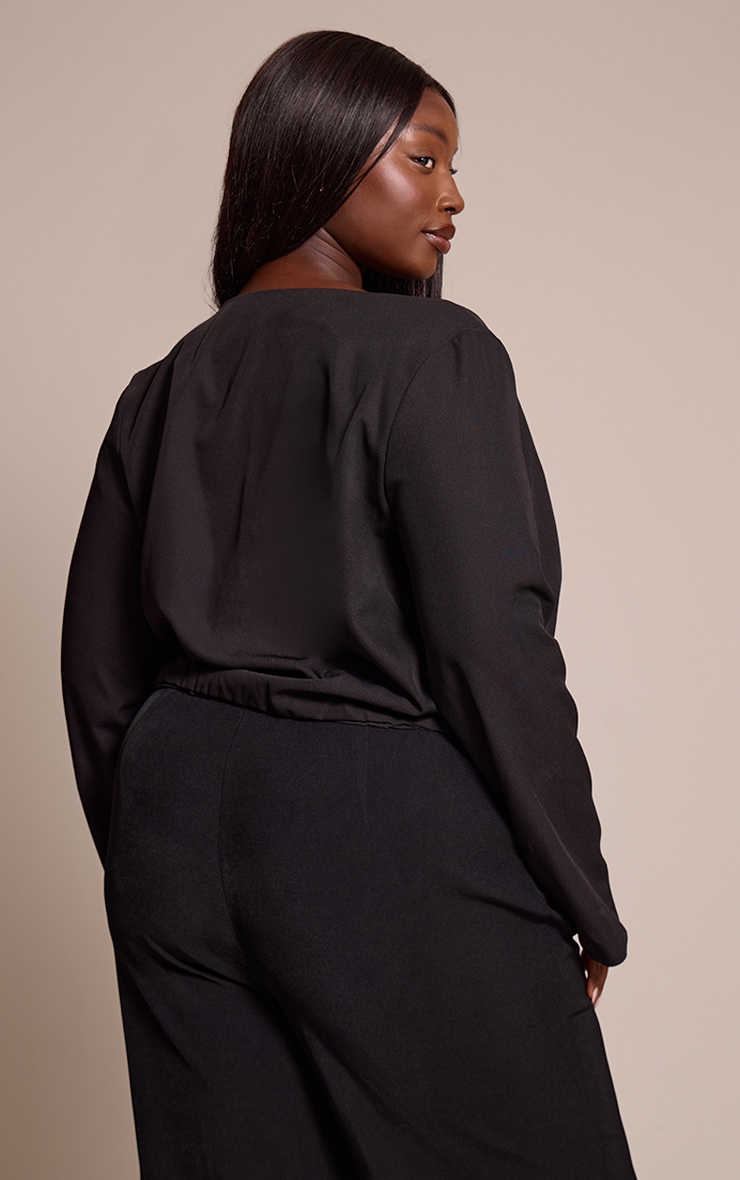 Plus Black Woven Drape Plunge Top  image 2