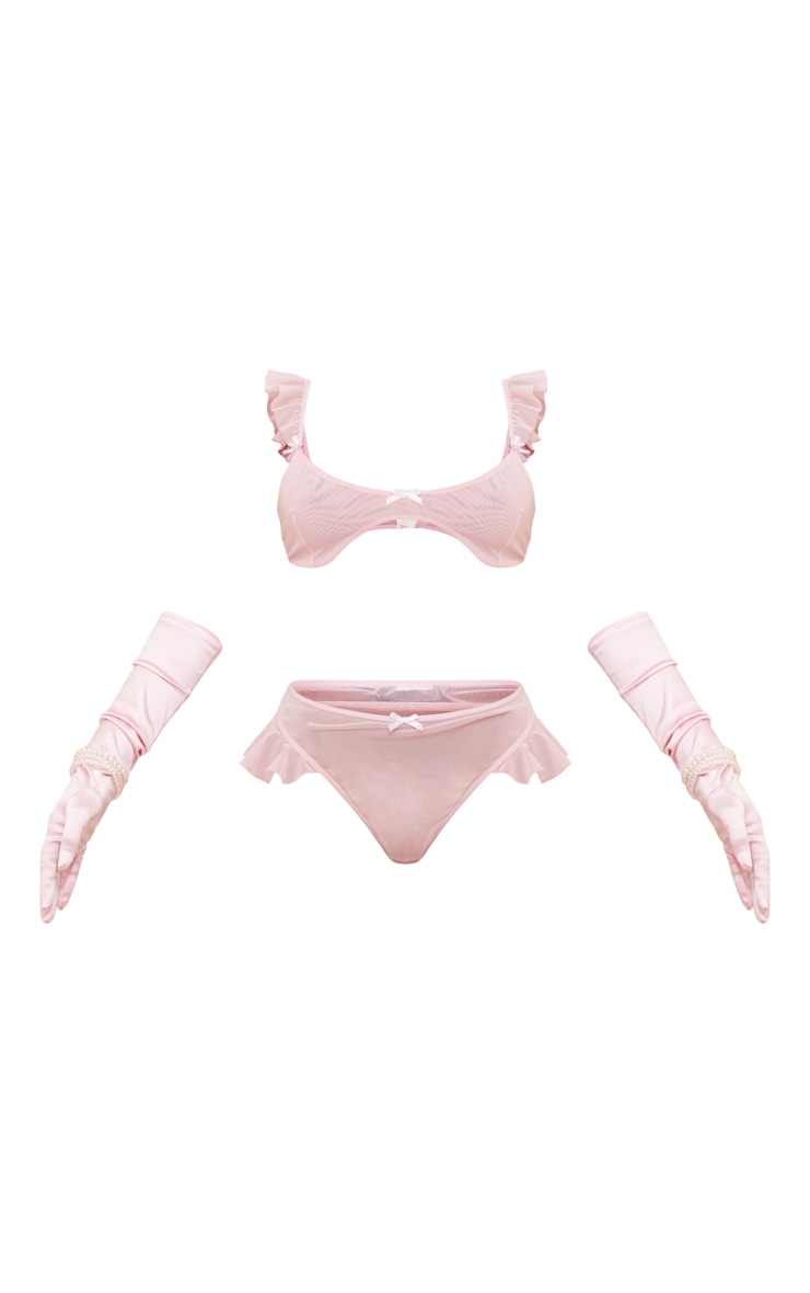 Pink Mesh Frill Detail Lingerie Set image 1