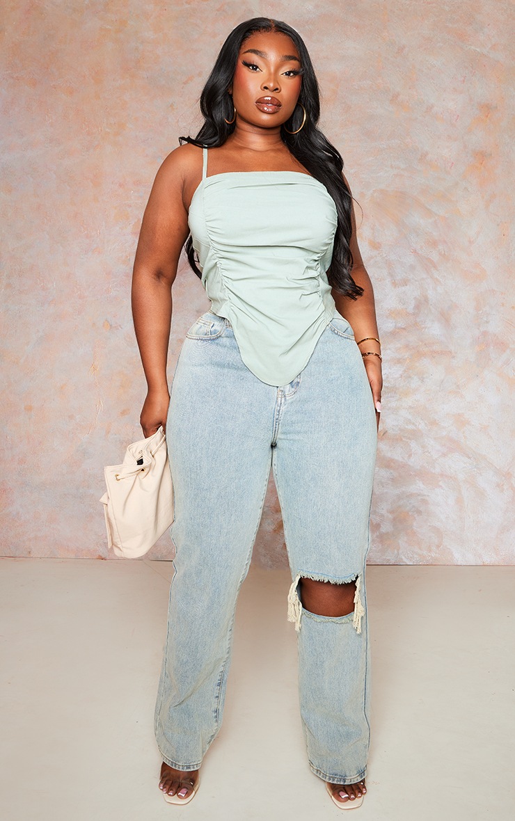 Plus Sage Green Ruched Corset Top Plus Size PrettyLittleThing UAE