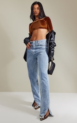 Chocolate Velvet Long Sleeve Square Neck Crop 3