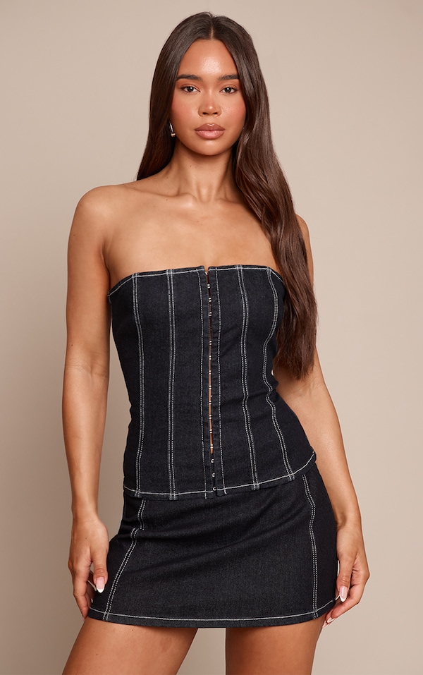 Raw Indigo Washed Hook and Eye Denim Corset