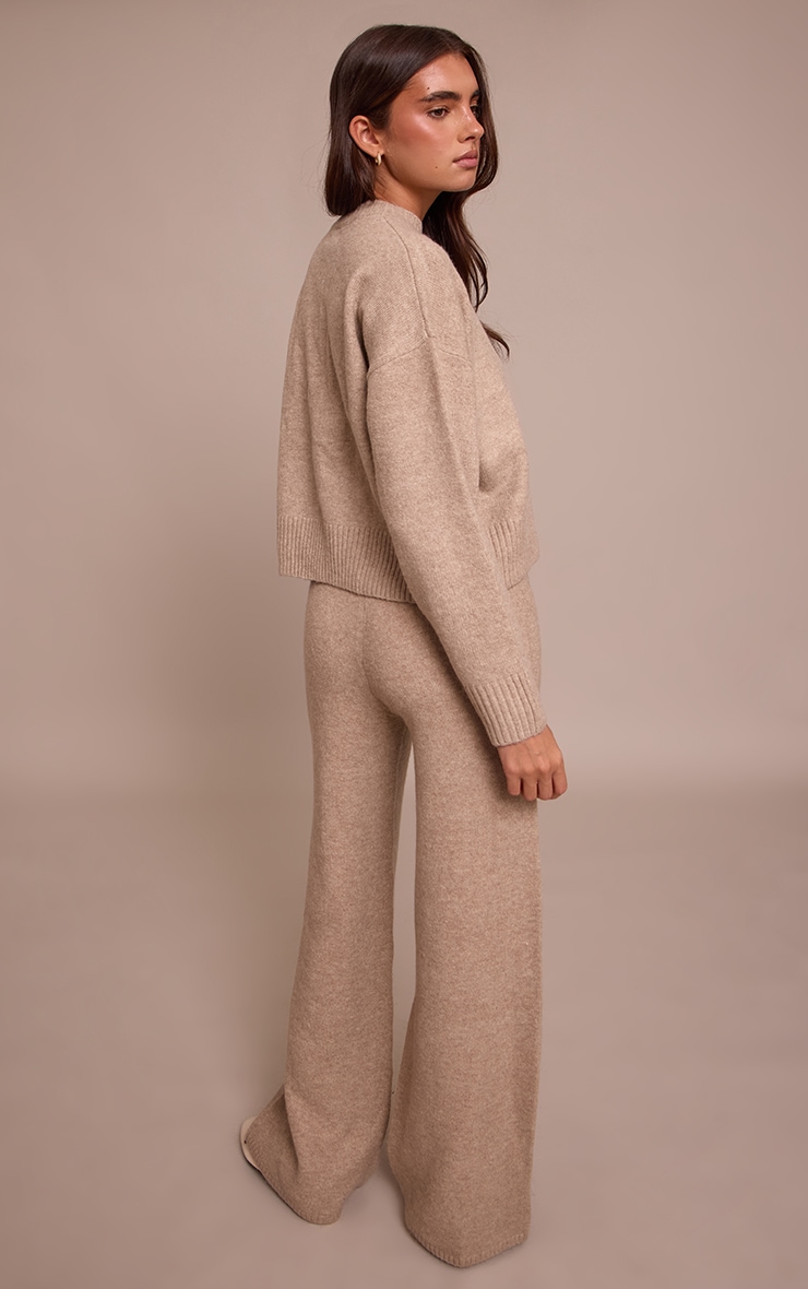 Taupe Wide Leg Knitted Pants image 3