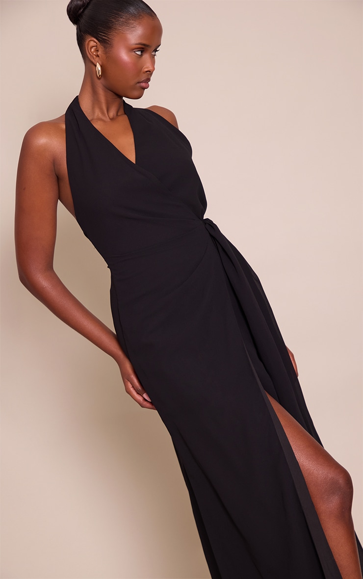 Robe longue en mousseline de soie noire à détail noué image 4