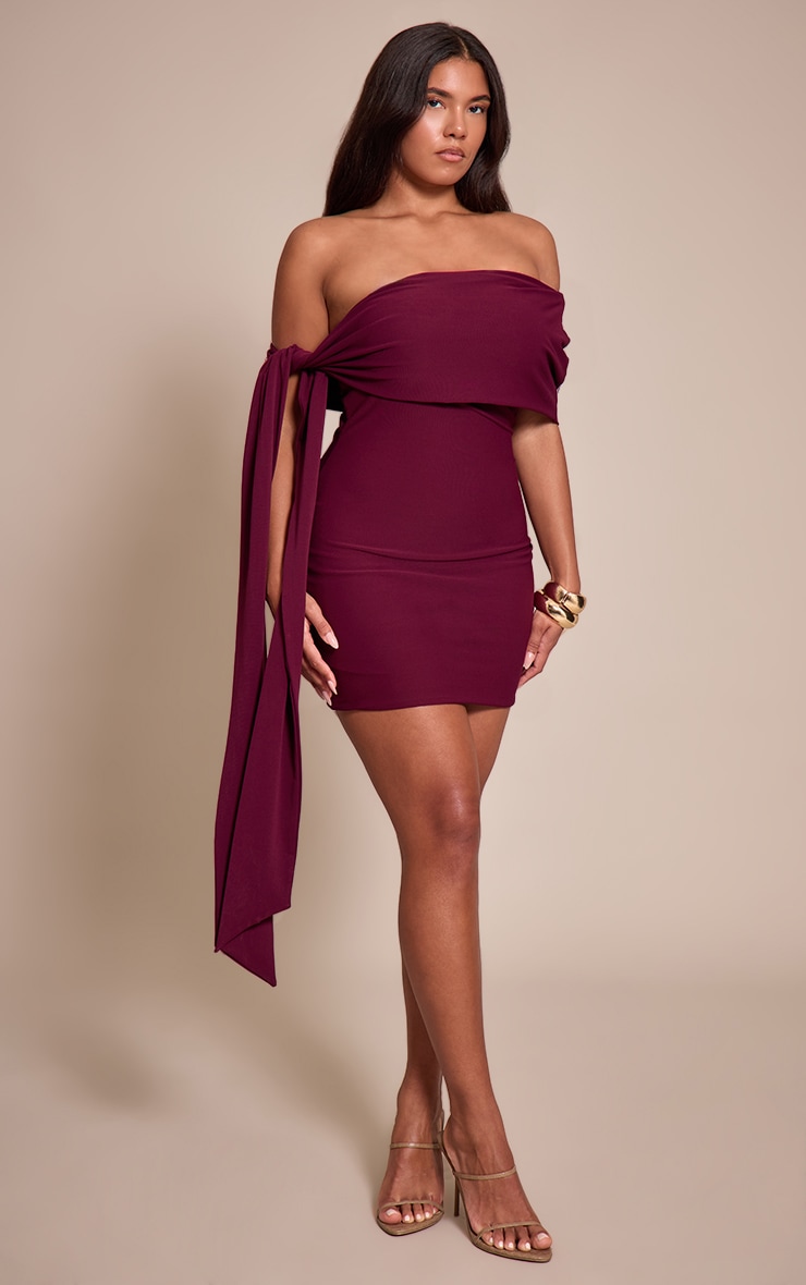Shape Mini robe asymétrique douce prune nouée sur le côté à détail replié image 3