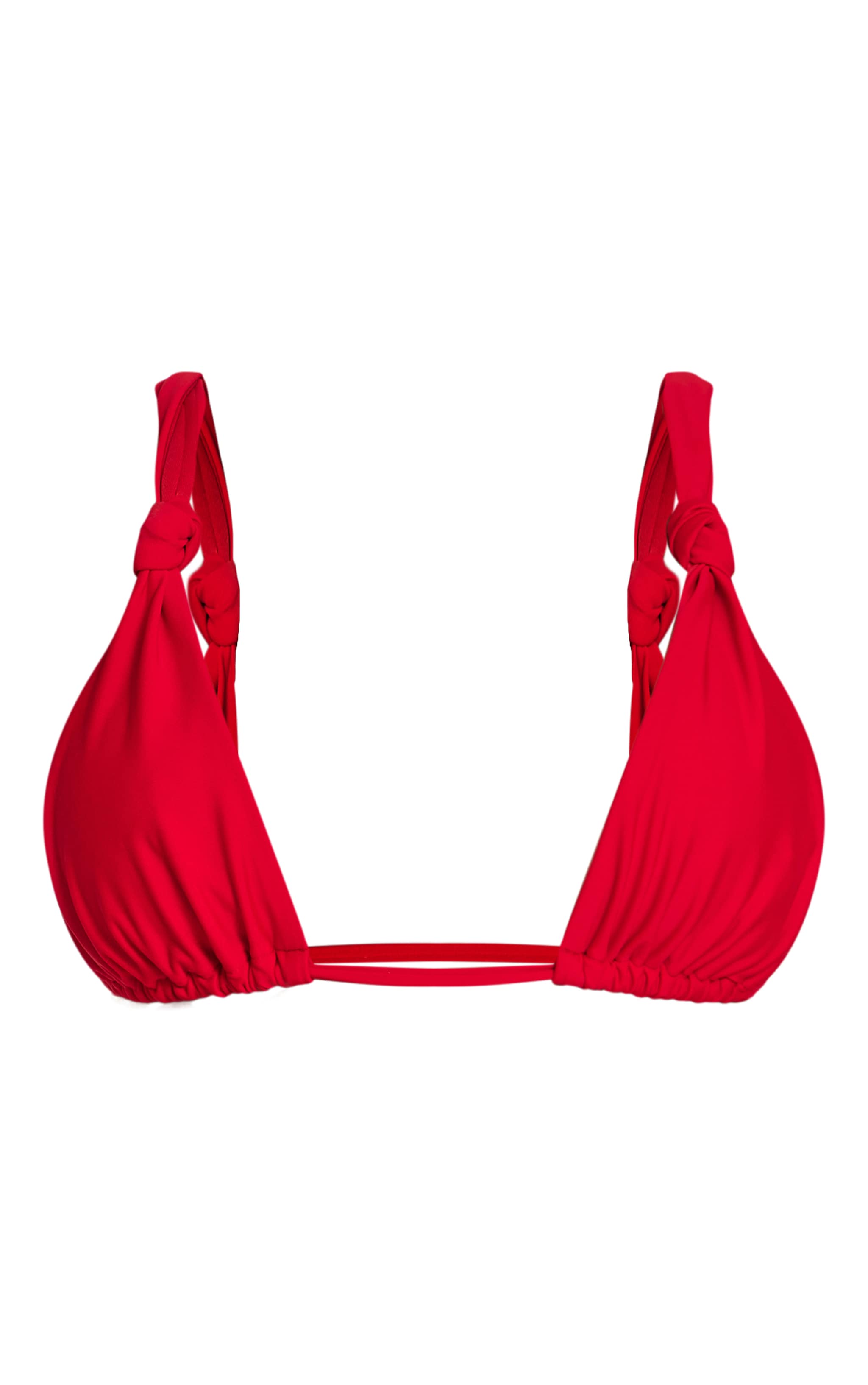 Red Ruched Knot Detail Triangle Bikini Top image 5