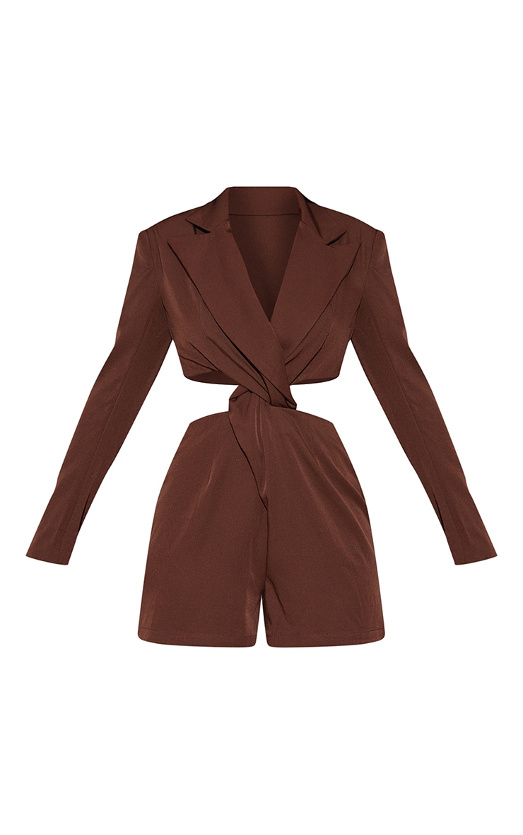 Chocolate Blazer Style Twist Front Cut Out Playsuit image 5