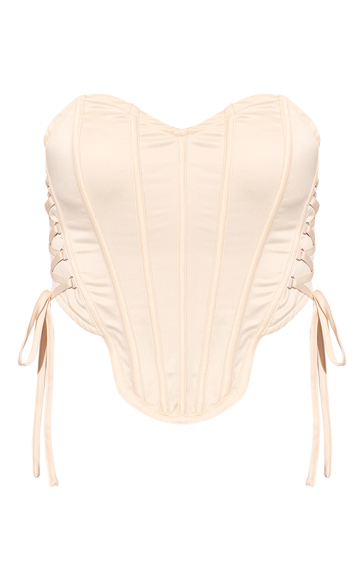 Cream Satin Boning Detail Lace Up Corset image 5