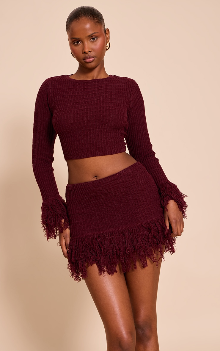 Wine Tassel Cuff Cropped Top image 1