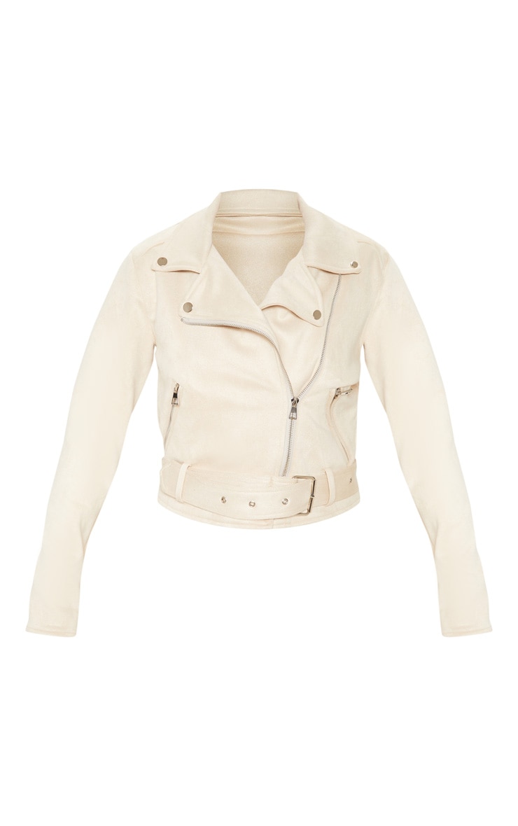 Veste biker gris pierre en imitation daim image 3