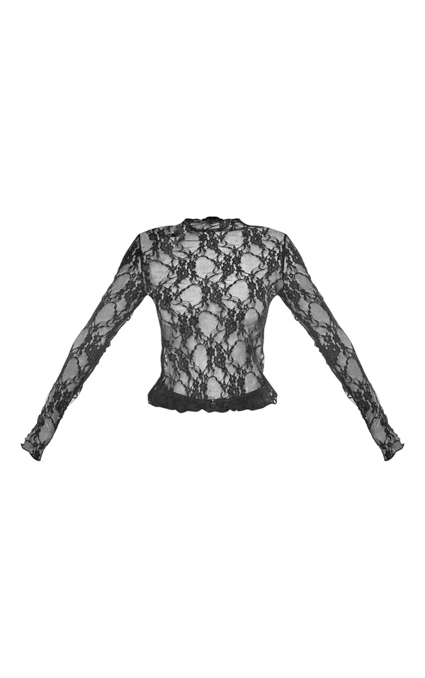 Black Long Sleeve Lace Top PrettyLittleThing USA