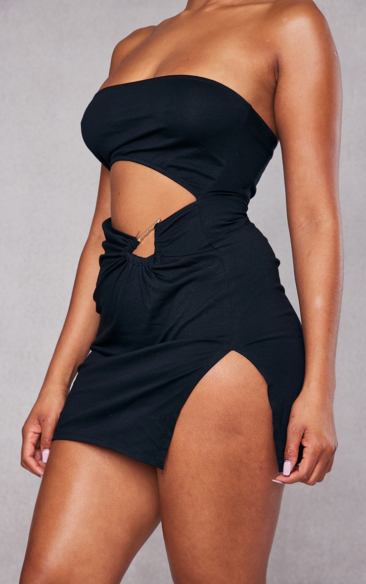 Black Jersey Bandeau Trim Detail Bodycon Dress image 4