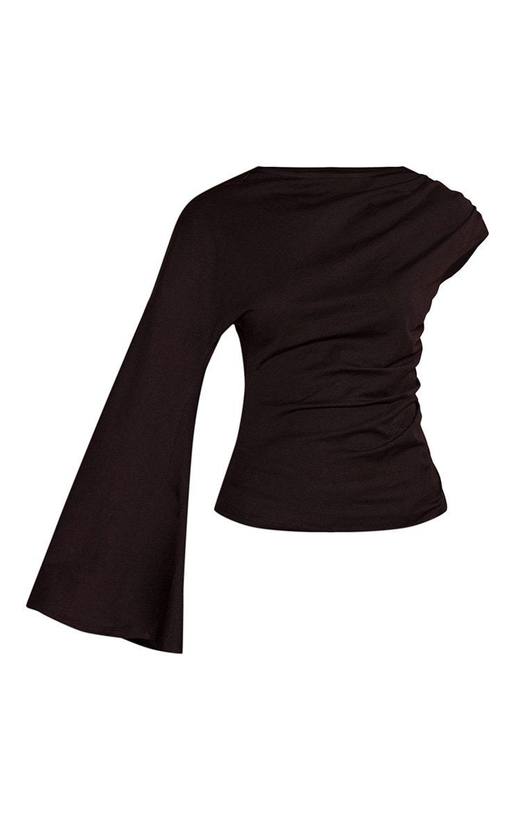 Black Cotton One Sleeve Detail T-Shirt  image 5