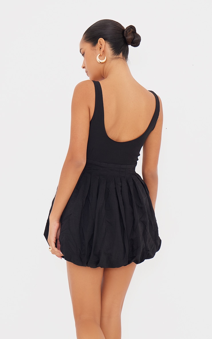 Black Textured Buckle Strap Puffball Dress image 2