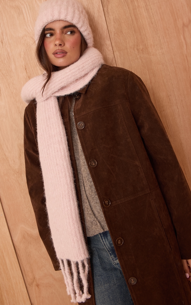 Pink Chunky Knit Tassel Detail Scarf