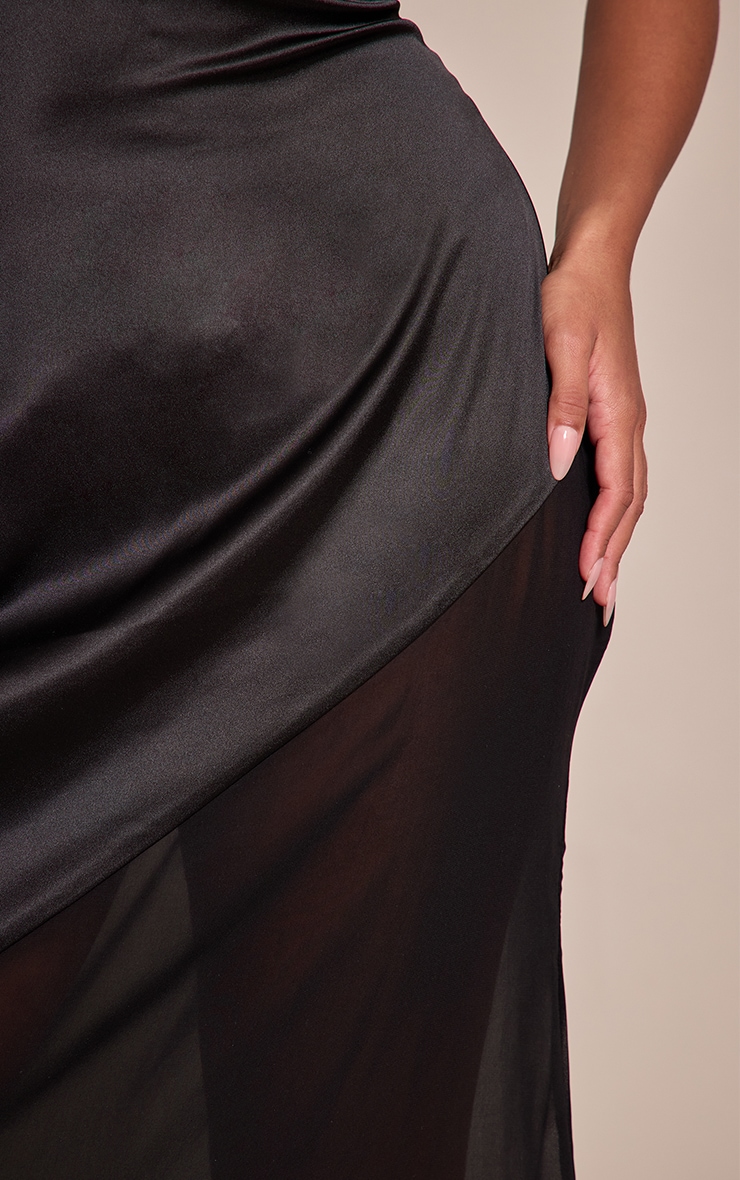 Shape Black Cowl Neck Satin Dropped Hem Chiffon Maxi Dress image 4