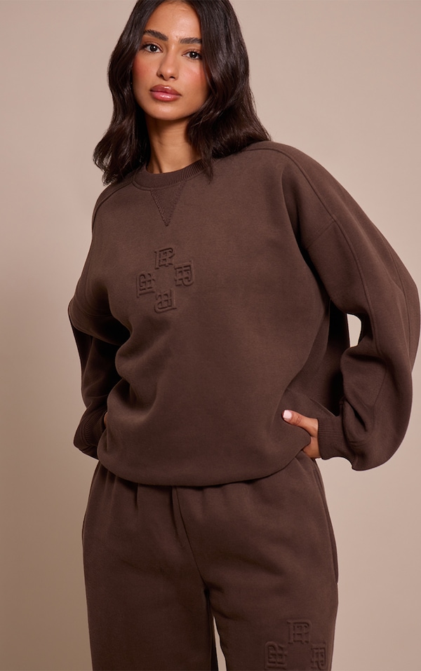 Petite Chocolate PLT Embossed Crew Neck Sweatshirt