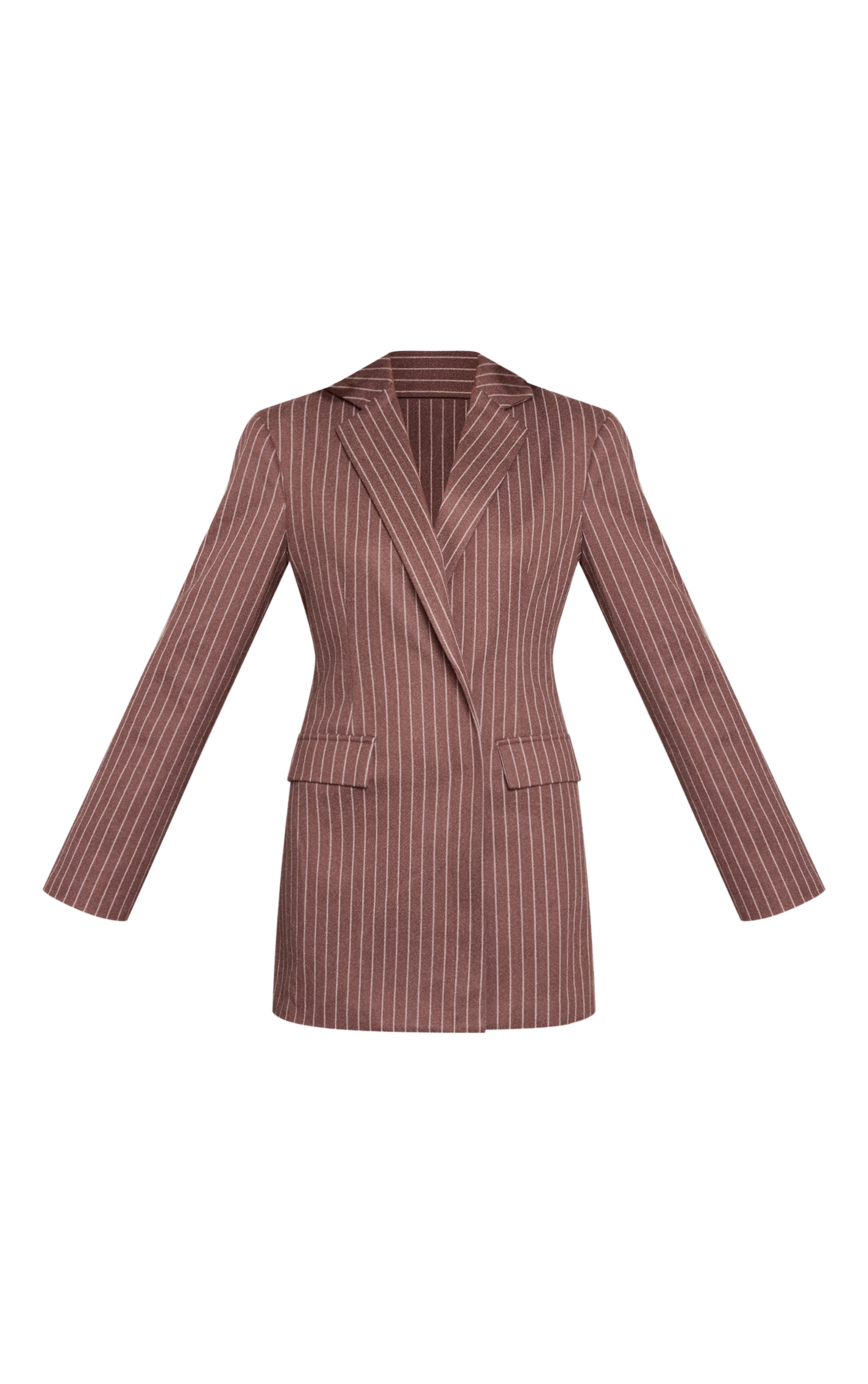 Robe blazer brossée chocolat à rayures fines et manches longues image 5