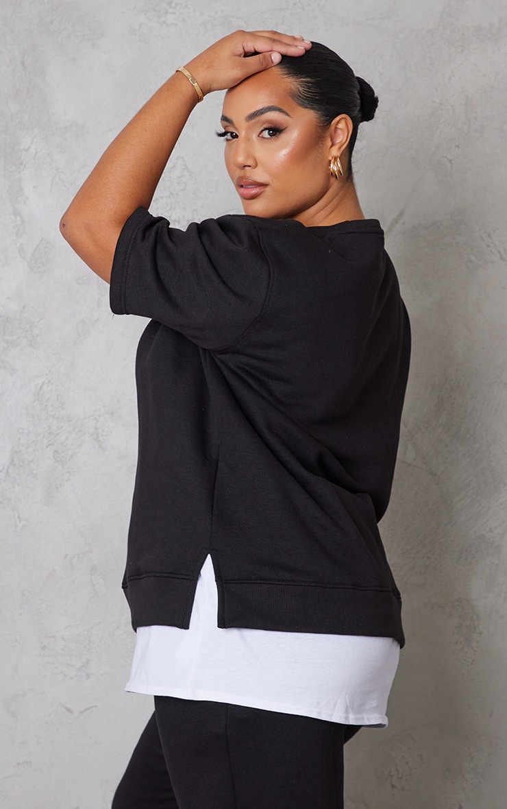 Plus T-shirt oversize noir en sweat image 2