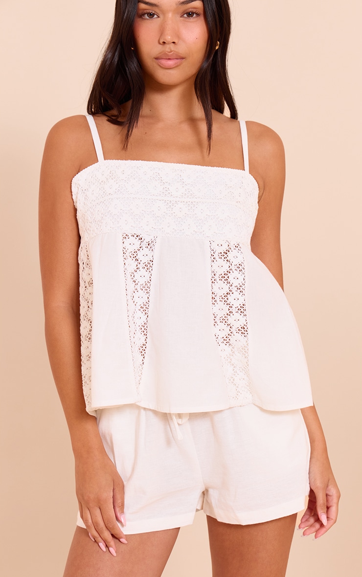 White Cotton Linen Look Drawstring Floaty Shorts image 4