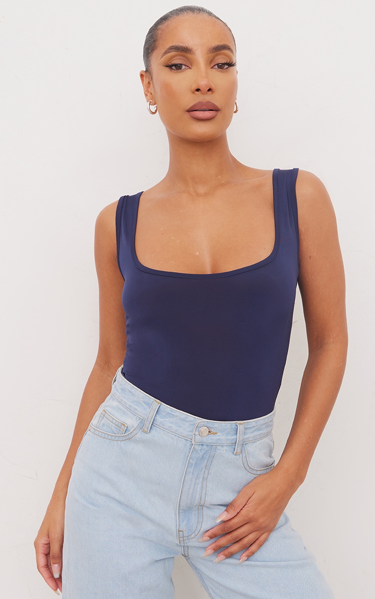 Basic Navy Slinky Scoop Neck Bodysuit image 1